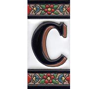 Numeri civici in ceramica con numeri e lettere rosse, blu e verde, motivo floreale, dimensioni: 11 cm x 5,5 cm (Lettera C)