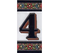 Numeri civici in ceramica con numeri e lettere rosse, blu e verde, motivo floreale, dimensioni: 11 cm x 5,5 cm (numero 4)