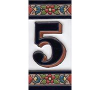 Numeri civici in ceramica con numeri e lettere rosse, blu e verde, motivo floreale, dimensioni: 11 cm x 5,5 cm (numero 5)