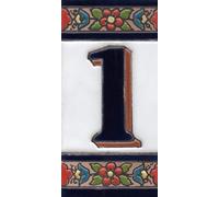 Numeri civici in ceramica con numeri e lettere rosse, blu e verde, motivo floreale, dimensioni: 11 cm x 5,5 cm (numero 1)
