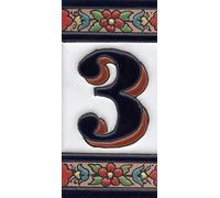Numeri civici in ceramica con numeri e lettere rosse, blu e verde, motivo floreale, dimensioni: 11 cm x 5,5 cm (numero 3)