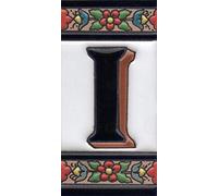 Numeri civici in ceramica con numeri e lettere rosso, blu e verde, motivo floreale, dimensioni: 11 cm x 5,5 cm (Lettera I)