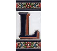 Numeri civici in ceramica numeri e lettere piastrelle rosso blu e verde disegno floreale piastrelle Dimensioni: 11 cm x 5,5 cm (Lettera L)