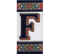 Numeri civici in ceramica numeri e lettere piastrelle rosso blu e verde disegno floreale piastrelle Dimensioni: 11 cm x 5,5 cm (Lettera F)