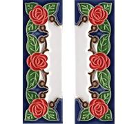 Numeri civici, numeri e lettere italiane in ceramica, motivo rosa, dimensioni delle mattonelle: 10 cm x 3,5 cm, 3 a 6 cornici (estremità (set di 2 piastrelle))