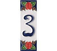 Numeri civici, numeri e lettere italiane in ceramica, motivo rosa, dimensioni piastrelle: 10 cm x 3,5 cm, 3 a 6 cornici (numero 3)