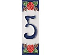 Numeri civici, numeri e lettere italiane in ceramica, motivo rosa, dimensioni piastrelle: 10 cm x 3,5 cm, 3 a 6 cornici (numero 5)
