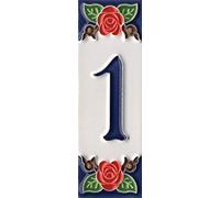 Numeri civici, numeri e lettere italiane in ceramica, motivo rosa, dimensioni piastrelle: 10 cm x 3,5 cm, 3 a 6 cornici (numero 1)
