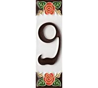 Numeri civici, numeri italiani e lettere in ceramica con motivo rosa arancione, dimensioni delle piastrelle: 15 cm x 5 cm (numero 9)