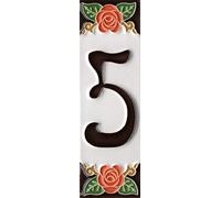 Numeri civici, numeri italiani e lettere in ceramica con motivo rosa arancione, dimensioni delle piastrelle: 15 cm x 5 cm (numero 5)