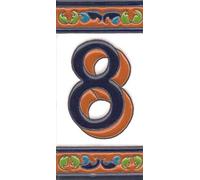 Numeri civico, piastrelle in ceramica e lettere marrone, blu e verde, motivo floreale, dimensioni: 15 cm x 7,5 cm, 2 a 8 cornici (numero 8)