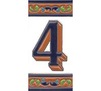 Numeri civico, piastrelle in ceramica e lettere marrone, blu e verde motivo floreale, dimensioni delle piastrelle: 15 cm x 7,5 cm, 2 a 8 cornici (numero 4)