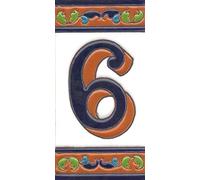 Numeri civico, piastrelle in ceramica e lettere marrone, blu e verde motivo floreale, dimensioni delle piastrelle: 15 cm x 7,5 cm, 2 a 8 cornici (numero 6)