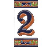 Numeri civico, piastrelle in ceramica e lettere marrone, blu e verde motivo floreale, dimensioni delle piastrelle: 15 cm x 7,5 cm, 2 a 8 cornici (numero 2)