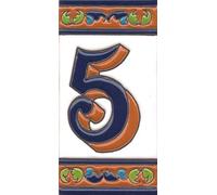 Numeri civico, piastrelle in ceramica e lettere marrone, blu e verde motivo floreale, dimensioni delle piastrelle: 15 cm x 7,5 cm, 2 a 8 cornici (numero 5)