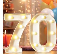 Numeri decorativi a LED da 22,4 cm, per decorazioni per 70° compleanno, numero 70, colore: bianco