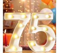 Numeri decorativi a LED da 22,4 cm, per decorazioni per il 75° compleanno, cartello con numero illuminato per feste, luci notturne, matrimoni, anniversari, decorazione da parete per la casa, bianco 75