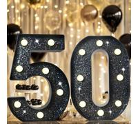 Numeri decorativi luminosi a LED da 22,4 cm, con numeri glitterati per decorazioni per il 50° compleanno, targa con numero illuminato brillante per festa di compleanno, matrimonio, anniversario