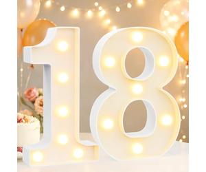 Numeri decorativi luminosi a LED da 22,4 cm, luci con numeri stile marquee per decorazioni per il 18° compleanno, insegna numerica illuminata per feste di compleanno, luci notturne, sfondo per