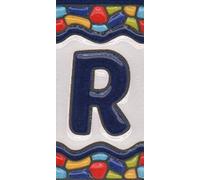 Numeri di piastrelle per casa, numeri in ceramica spagnola e lettere piastrelle, design della finestra della chiesa, dimensioni delle mattonelle: 7,5 cm x 3,5 cm(Lettera R)