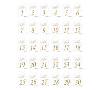 Numeri di tabella ad per matrimonio Stampa Oro 1-30 Foglio Bianco | Espositore trasparente con numeri di tavolo per ristoranti feste ricevimenti banchetti di fidanzamento compleanni