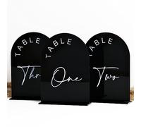 Numeri di tavolo da matrimonio con arco nero con supporti da 1 a 15, cartello ad arco acrilico nero da 5 x 7 pollici con supporto, numeri da tavolo in acrilico ad arco per la decorazione della tavola