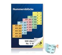 Numeri doppi 1-500 numeri, numeri 14,8 x 10,5 cm, formato A6, numeri doppi con foro, tombola, numerato, blocco numerato doppio numero, rosso, arancione, giallo, verde, blu