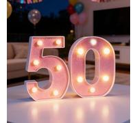 Numeri luminosi a LED, con 50 numeri luminosi, colore rosa, per decorazioni per il 50° compleanno, targa con numeri illuminati per compleanno, matrimonio, anniversario, decorazione da parete per la