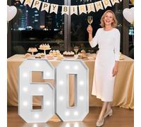 Numeri luminosi a LED da 1,2 m, con numeri 60, liberamente combinabili fai da te, lampada con luce bianca fredda, per compleanni, lauree, proposte di matrimonio, fidanzamento, feste, sfondo