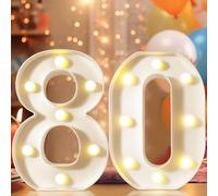 Numeri luminosi a LED da 22,4 cm, colore bianco, 80 per decorazioni per 80° compleanno, luci notturne per feste, decorazioni per la casa