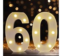 Numeri luminosi a LED, decorazioni per il 60° compleanno, luci con numeri per tendoni, alimentate a batteria, cartello luminoso per 30 decorazioni per feste (bianco)