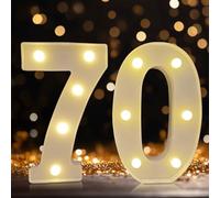 Numeri luminosi a LED, decorazioni per il 70° compleanno, luci con numeri per tendoni, alimentate a batteria, cartello luminoso per 70 feste (bianco)