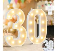 Numeri luminosi da 32,6 cm, bianco caldo e bianco freddo, con telecomando, decorazione per 30° compleanno per donne e uomini, numeri per tendone 30, per feste, sfondo matrimonio, anniversario