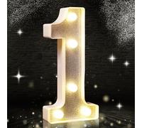Numero 1 argento glitter decorazione LED luce numero 1 numero luci glitterate, adatto per feste di compleanno, baby shower, sfondo matrimonio decorazione della casa, 21 cm (Bianco caldo)