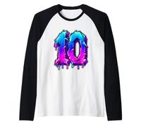 Numero 10 Graffiti gocciolanti Compleanno Sport Grado Dieci Maglia con Maniche Raglan
