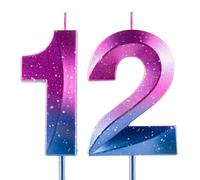 Numero 12 candele per 12° compleanno, gradiente galassia, Happy Birthday viola blu sfumato, cera di alta qualità e design 3D a diamante, decorazione per torta per feste di compleanno, anniversario