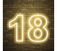 Numero 18 Insegna al neon a LED Luce modellante a LED Lettere luminose Cartello Pannello in acrilico Luce decorativa al neon, 40X30cm (Color : Warm White)