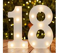 Numero 18 luminoso a LED bianco caldo, decorazione per il 18° compleanno per ragazze e ragazzi, centrotavola e decorazione murale per sfondo, cartello luminoso per la 18ª anniversario di matrimonio