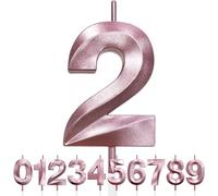 Numero 2 Candela di Compleanno Glitterata Oro Rosa, 3D Design Candele Numero, Decorazioni Cake Topper, Candela per Torta per Festa di Compleanno, Anniversario di Matrimonio, Decorazione di Festa