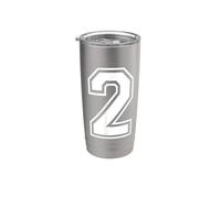 Numero 2 Varsity Style Bold Sport Compleanno Bicchiere termico in acciaio inox doppia parete