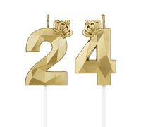 Numero 24 candele di compleanno 3D a forma di cifra con corona per torta decorazione di compleanno per feste, matrimoni, feste aziendali, giubilei (oro, #24)