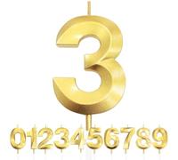Numero 3 Candela di Compleanno Glitterata Oro, 3D Design Candele Numero, Decorazioni Cake Topper, Candela per Torta per Festa di Compleanno, Anniversario di Matrimonio, Decorazione di Festa