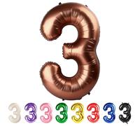 Numero 3 Palloncini 100 Pollici Grandi Decorazioni per Terzo Compleanno Ragazza Caffè Marrone Numero Palloncino per Compleanni di Tre Anni Decorazione, 3rd 13 30 31 Party Fornitori