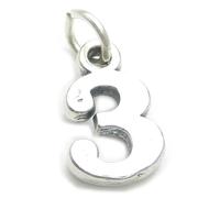 Numero 3 Tre charm in argento sterling .925 x 1 Numbers charms pendenti