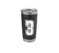 Numero 3 Varsity Style Bold Sport Compleanno Bicchiere termico in acciaio inox doppia parete