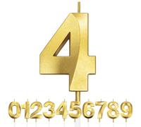 Numero 4 Candela di Compleanno Glitterata Oro, 3D Design Candele Numero, Decorazioni Cake Topper, Candela per Torta per Festa di Compleanno, Anniversario di Matrimonio, Decorazione di Festa
