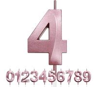 Numero 4 Candela di Compleanno Glitterata Oro Rosa, 3D Design Candele Numero, Decorazioni Cake Topper, Candela per Torta per Festa di Compleanno, Anniversario di Matrimonio, Decorazione di Festa