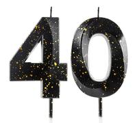 Numero 40 candele per 40° compleanno 3D nero oro Happy Birthday Candle cera di alta qualità e design 3D diamante decorazione per torta per feste di compleanno, matrimoni, anniversari, celebrazioni