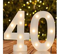 Numero 40 con luce LED bianca calda, decorazione per compleanno per ragazze e ragazzi, centrotavola e sfondo, decorazione da parete, cartello illuminato per anniversario di matrimonio, regalo per lei