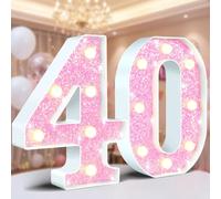 Numero 40 con luci LED rosa glitterate per tendone, numeri dell'alfabeto, alimentate a batteria, per decorazione di casa, feste, bar, matrimoni, compleanni, Natale, idea regalo per ragazze